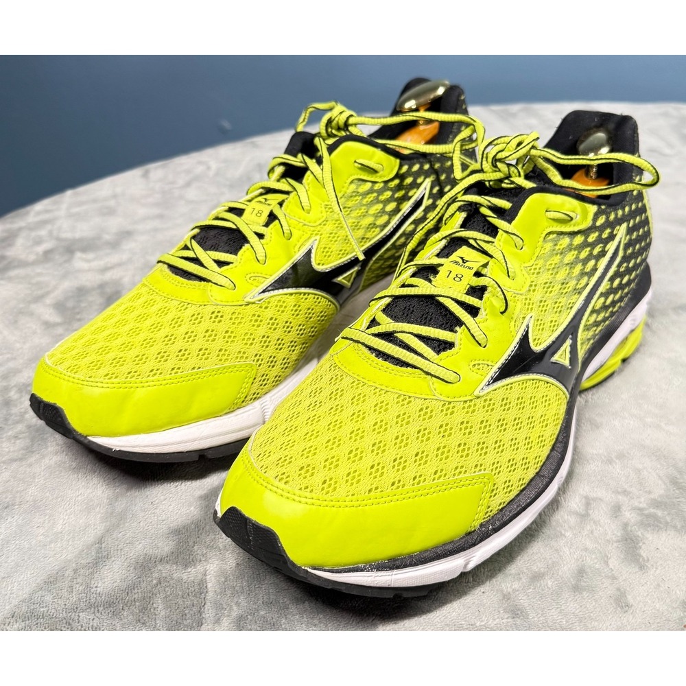 Mizuno Wave Rider 18 Mens 12 Yellow Black Running Shoes Sneakers